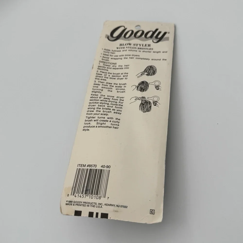 Vintage 1989 Goody Blow Styler Round Hair Brush Wood Tone USA NOS #8570